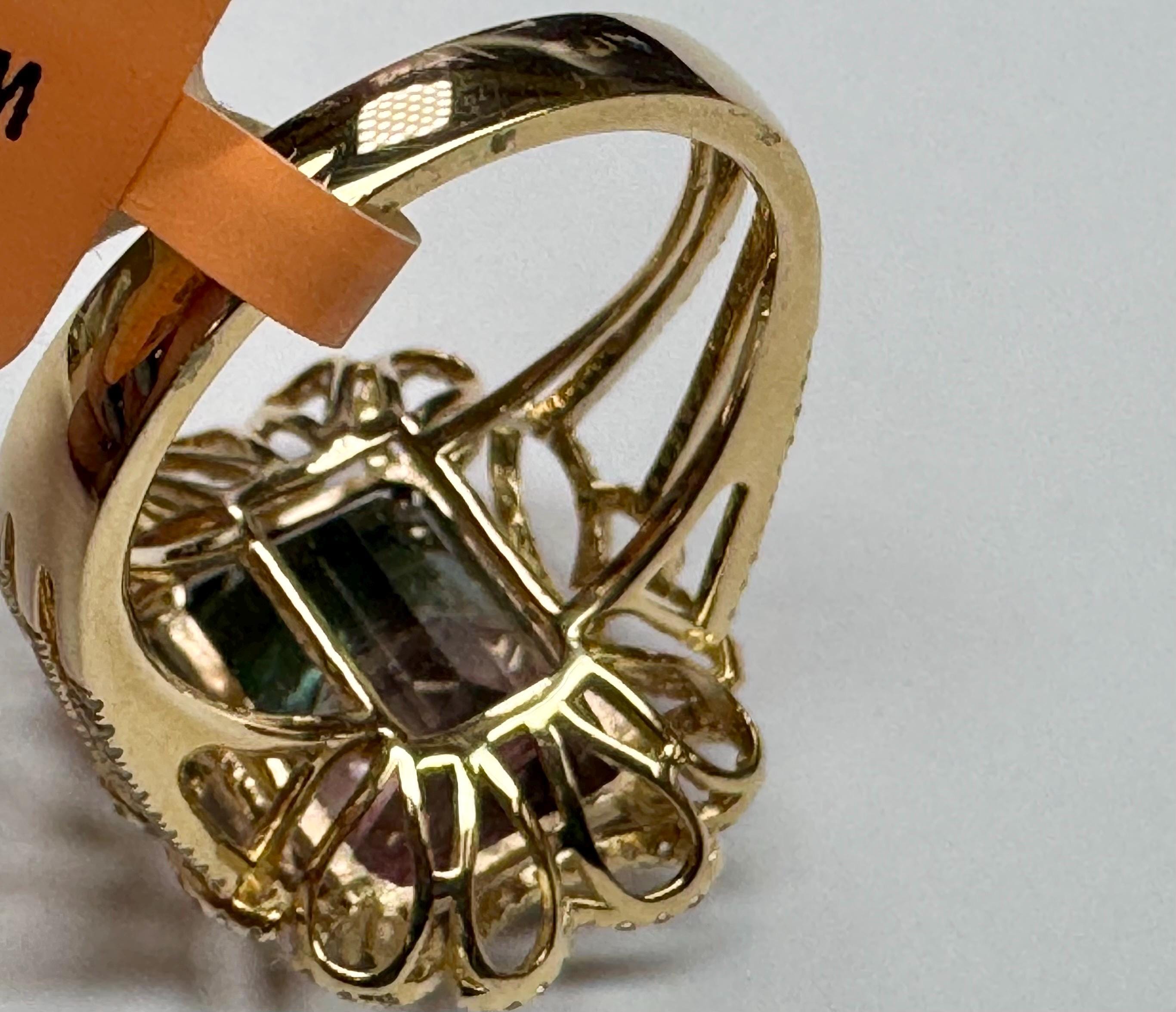 14K Yellow Gold Watermelon Tourmaline Diamond Ring, Size 7 3/4