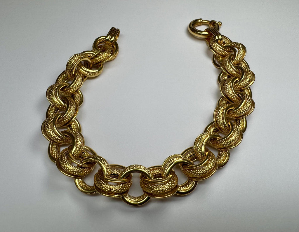 14K Yellow Gold Hollow Link Bracelet - Italy, 8 3/4"