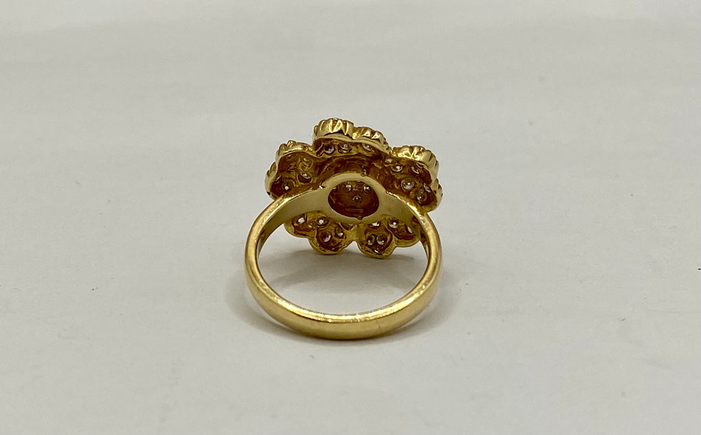 14K Yellow Gold Diamond Floral Ring - Size 5