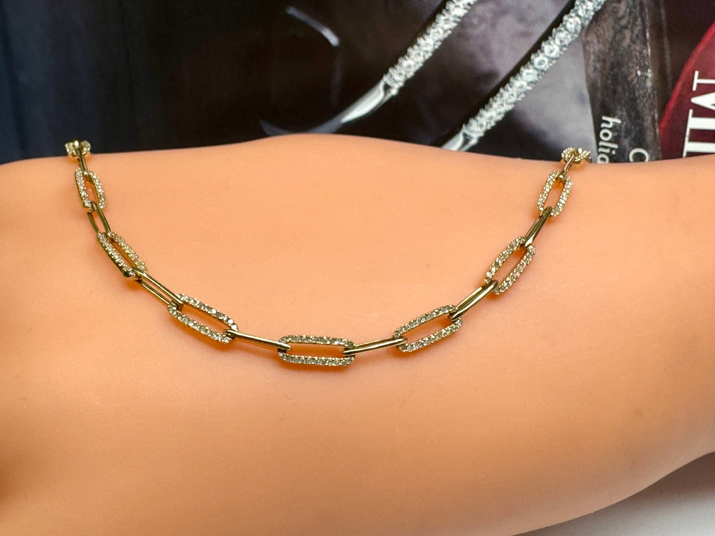 14K Yellow Gold Diamond Paper Clip Chain Bracelet