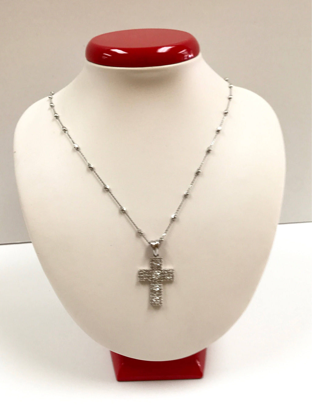 14K White Gold Cross Necklace with Cubic Zirconia