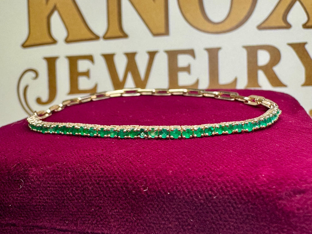 14K Yellow Gold Half Emerald And Half Paperclip Chain 7' Long  Tennis Bracelet!!