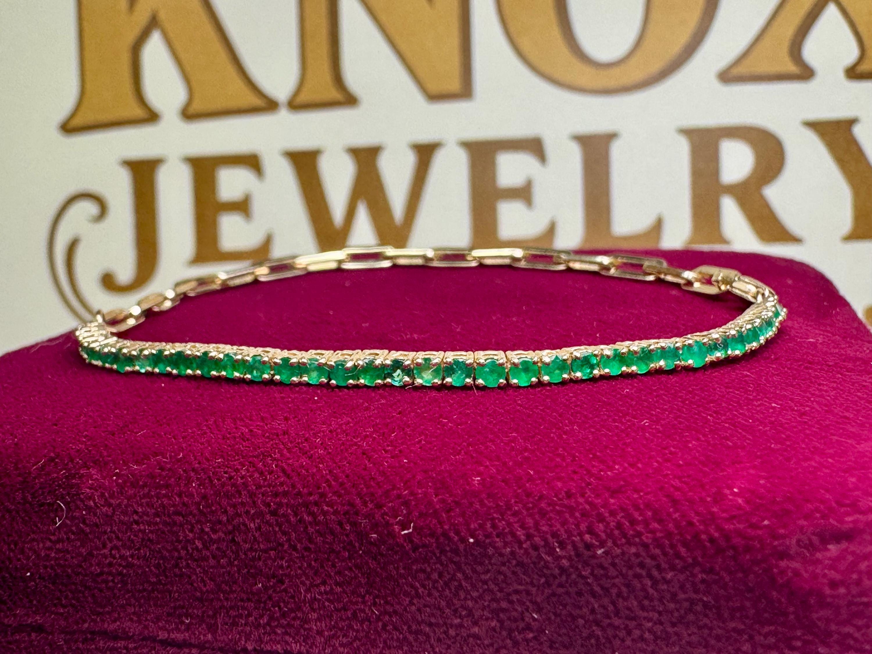 14K Yellow Gold Half Emerald And Half Paperclip Chain 7' Long  Tennis Bracelet!!