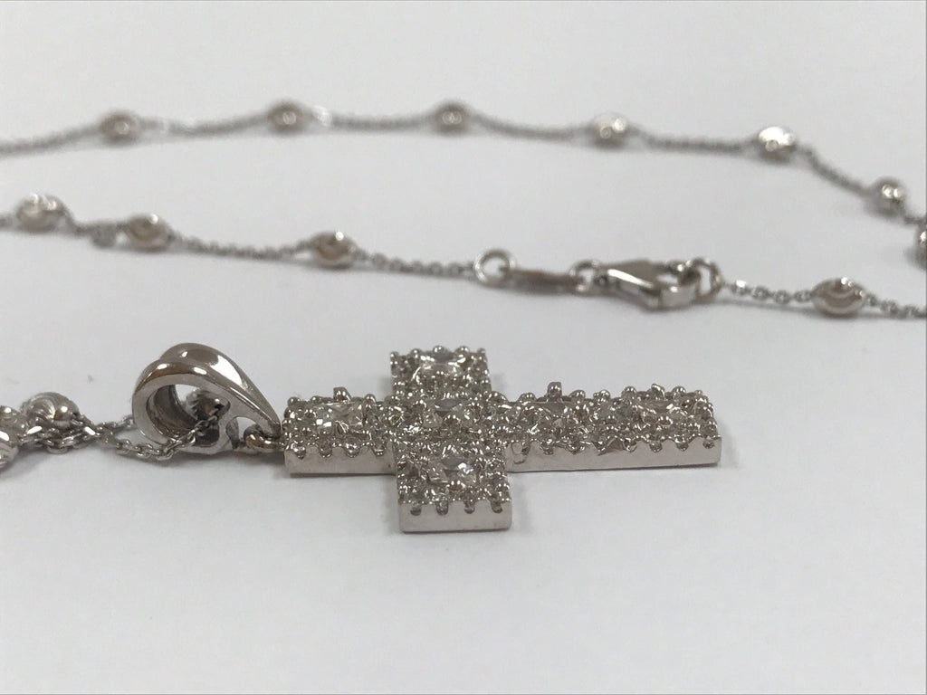 14K White Gold Cross Necklace with Cubic Zirconia