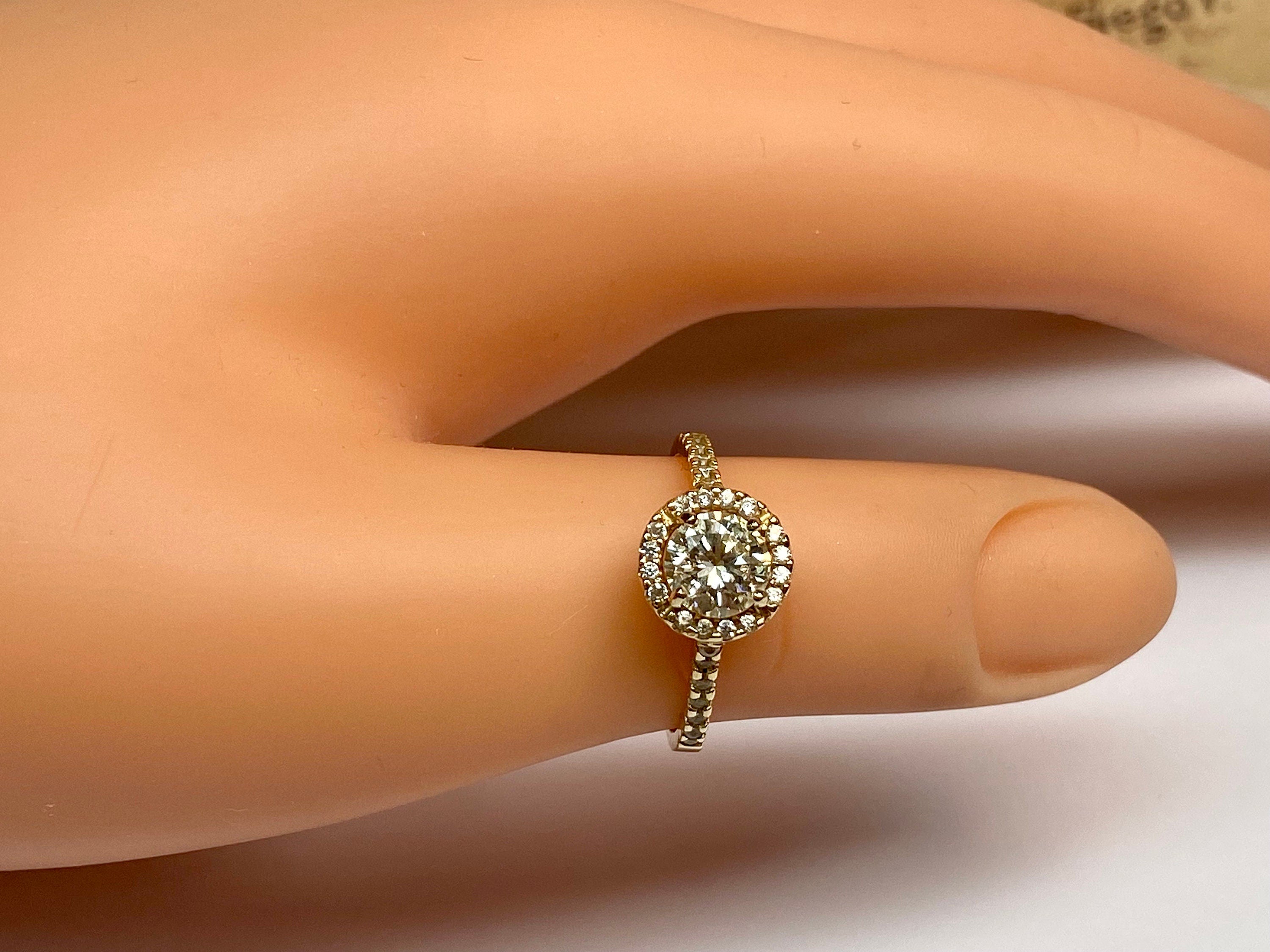 14K Yellow Gold Diamond Halo Engagement Ring - 1 CT, Size 7