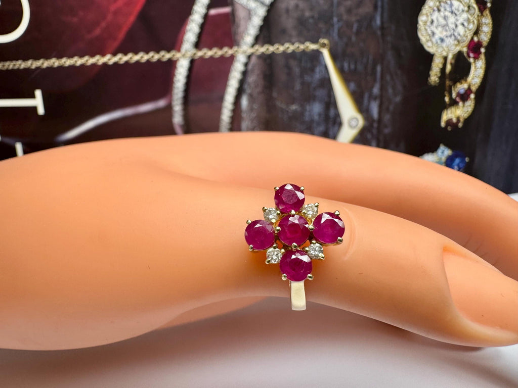 14K Yellow Gold Ruby and Diamond Ring - Size 7.5