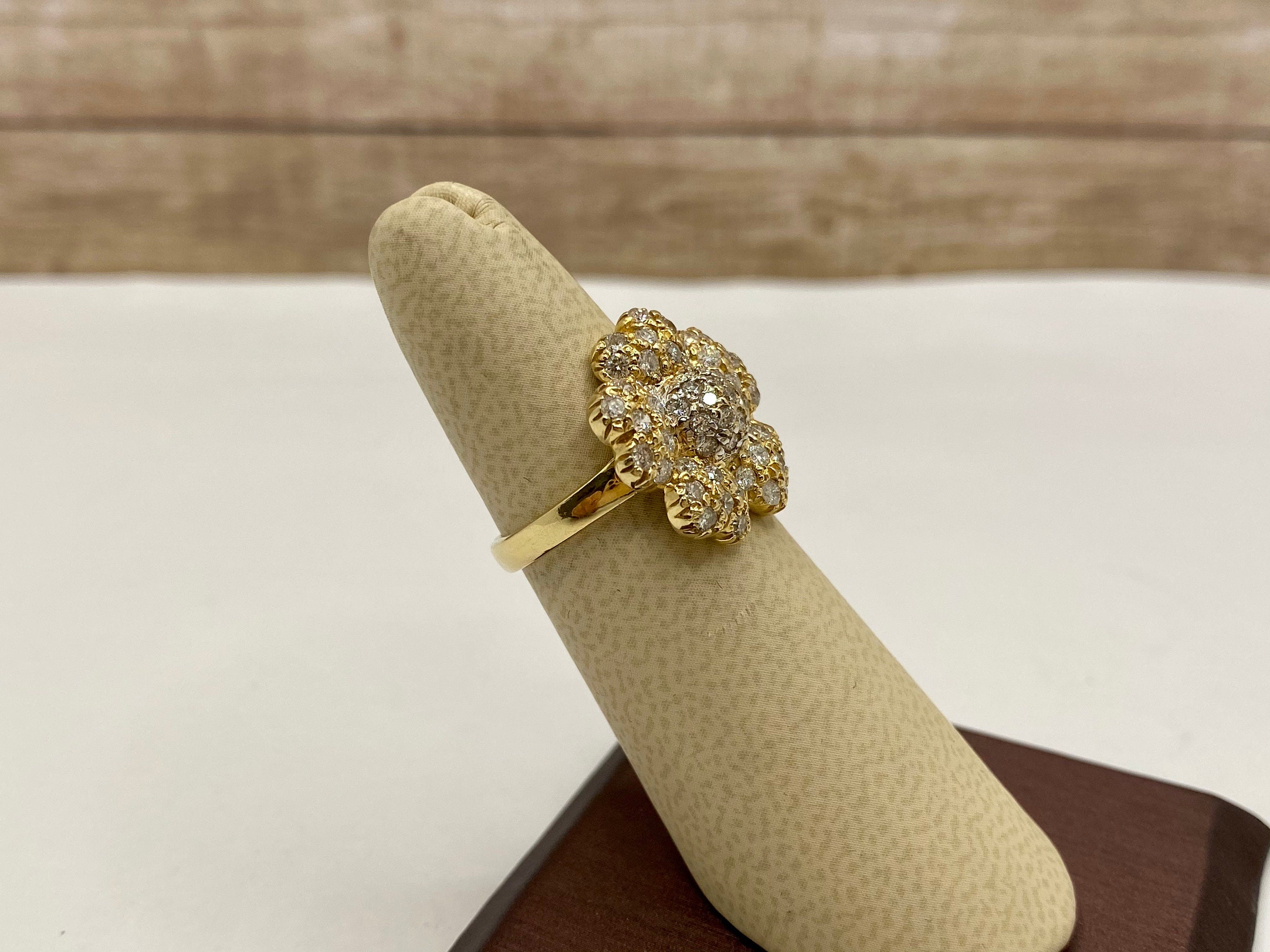 14K Yellow Gold Diamond Floral Ring - Size 5