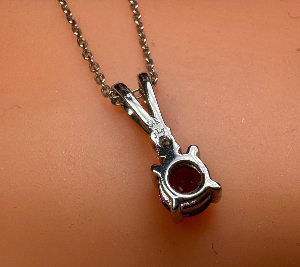14K White Gold Amethyst Diamond Pendant Necklace