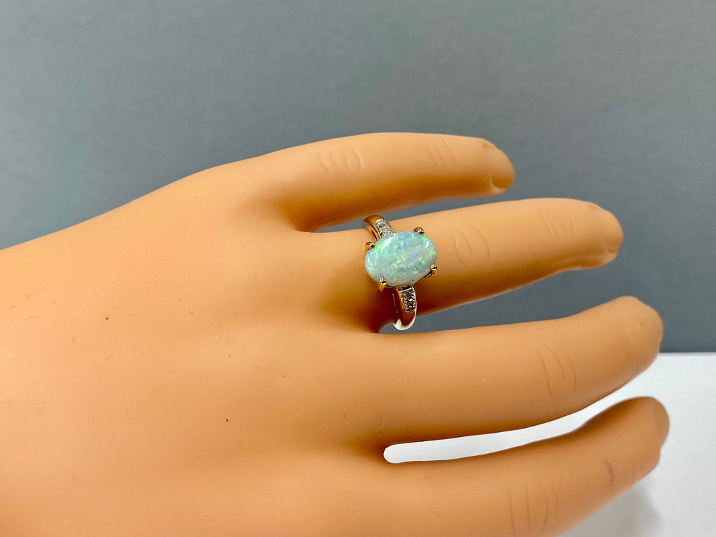 14K Yellow Gold Andamooka Opal Diamond Ring