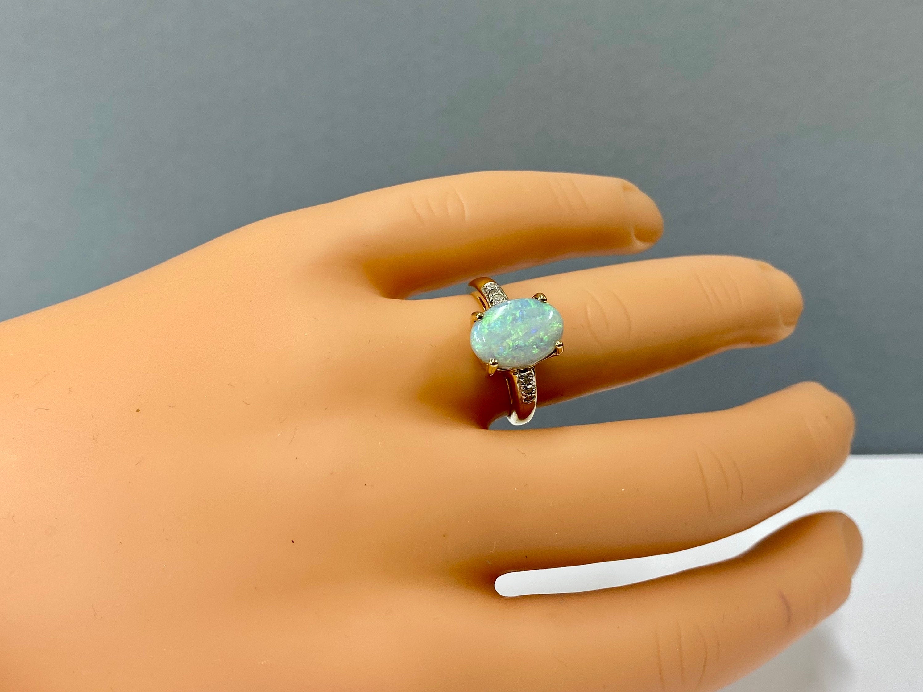 14K Yellow Gold Andamooka Opal Diamond Ring