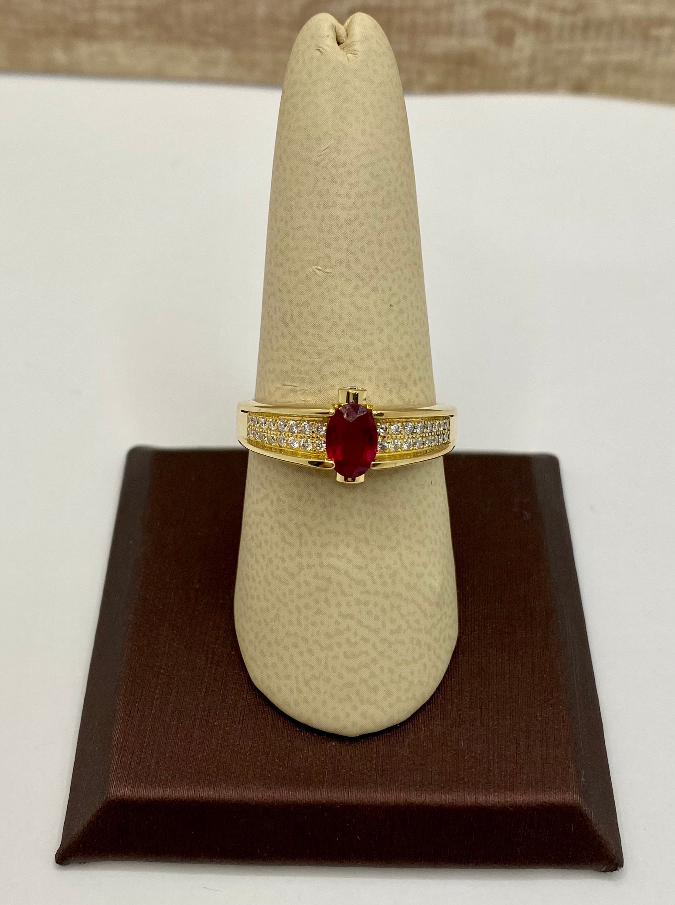 18K Solid Yellow Gold Diamond And Ruby Ring!!!! SIze  9 1/4