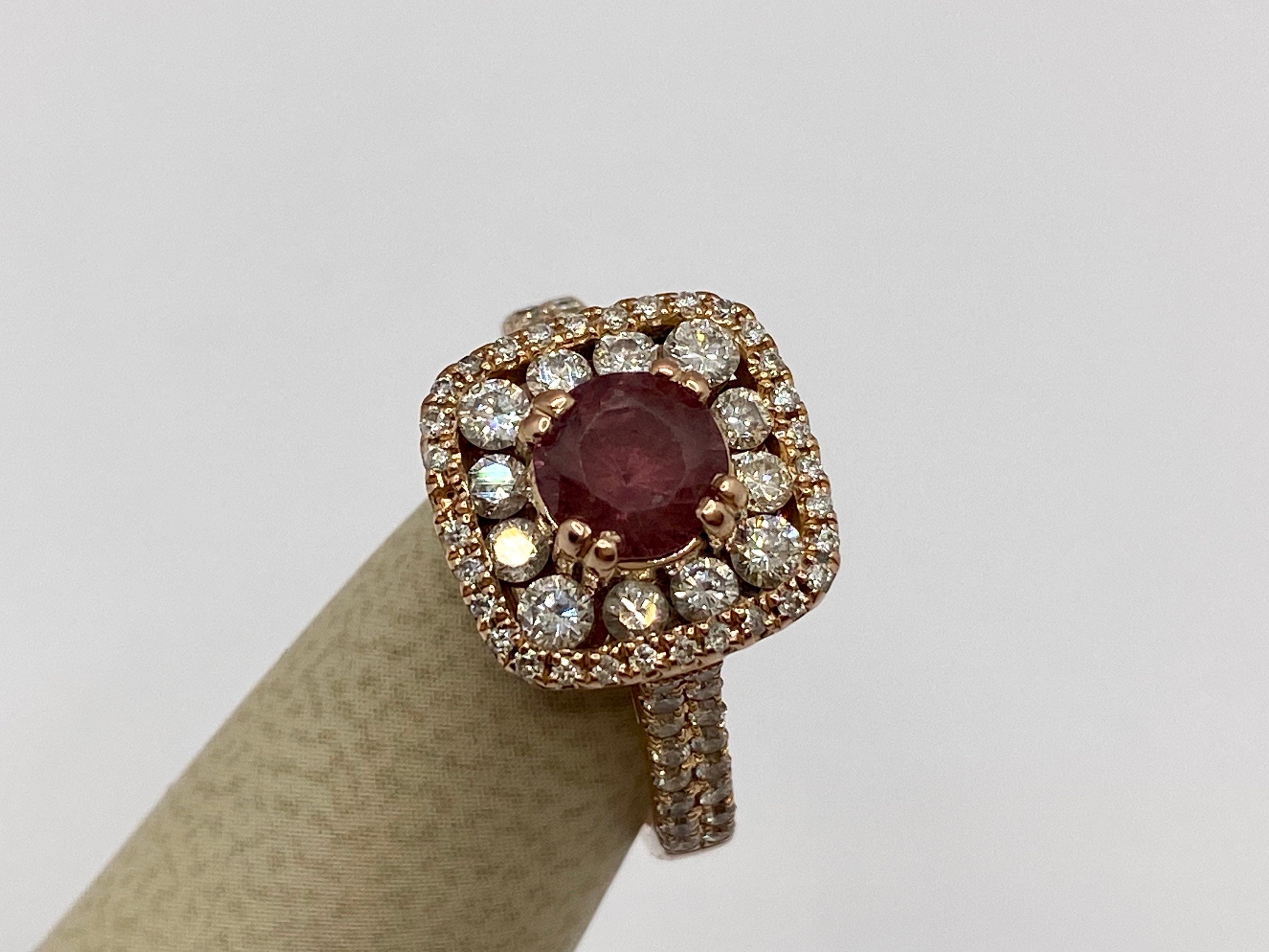 14K Rose Gold Diamond Ring: Smoky Quartz Halo, Size 6.5