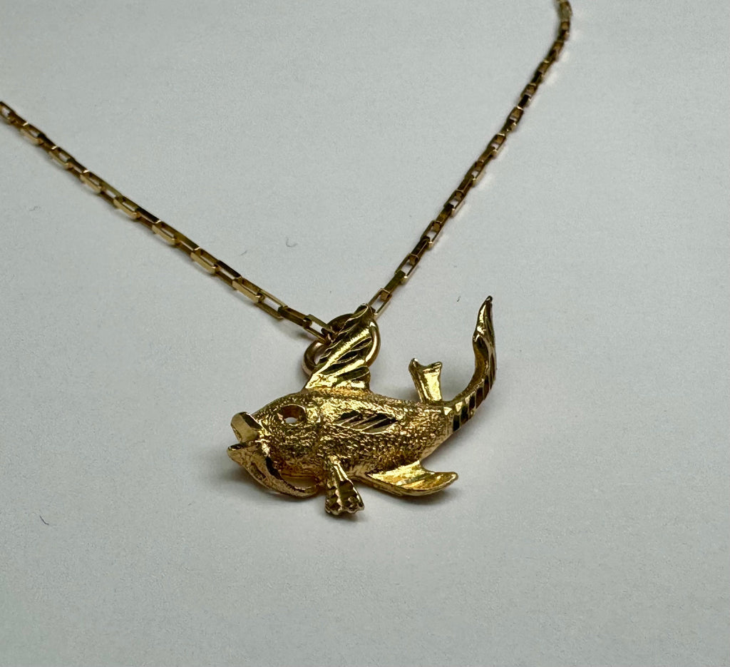 14K Yellow Gold 3D Fish Pendant Charm