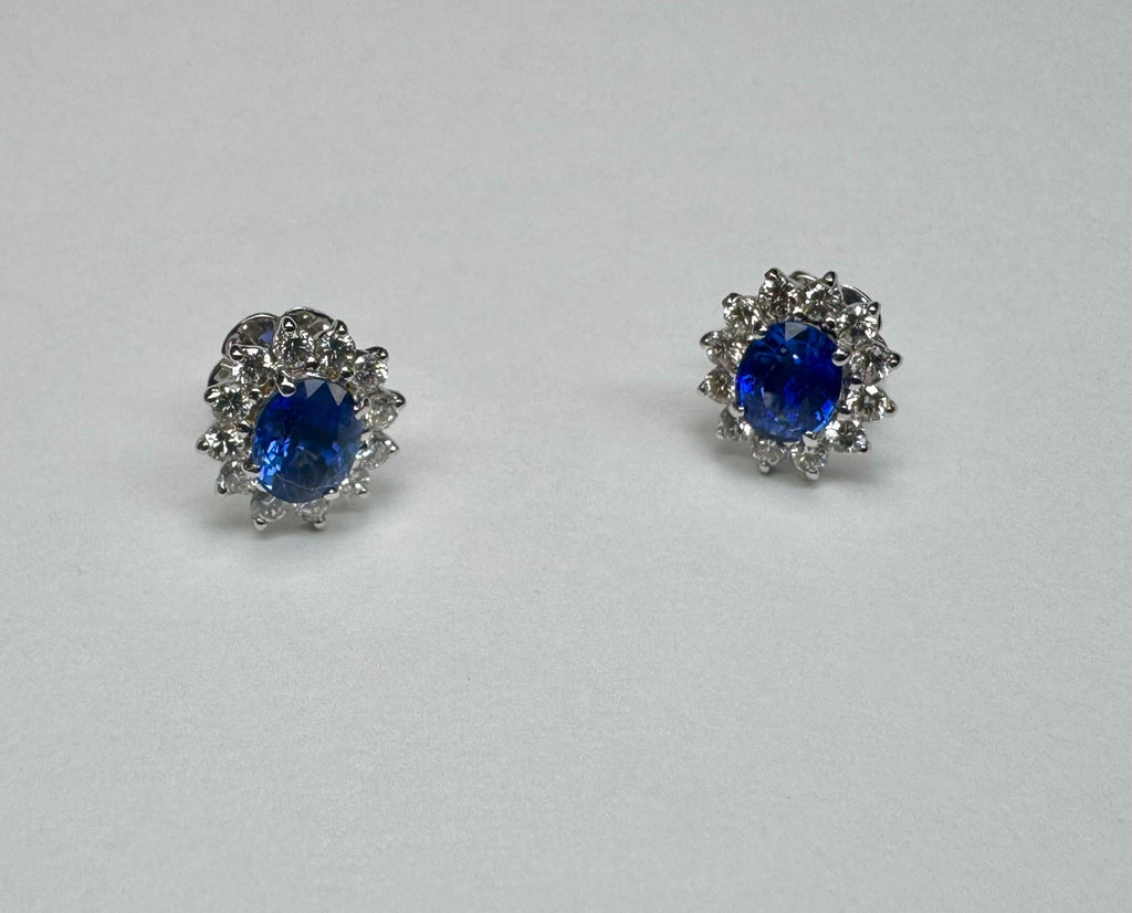18K White Gold Sapphire & Diamond Stud Earrings: Royal Blue Elegance