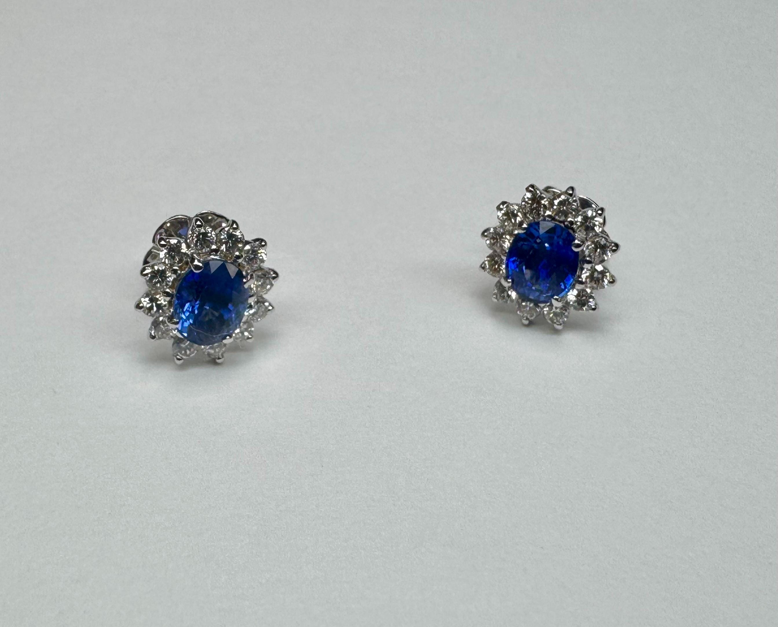 18K White Gold Sapphire & Diamond Stud Earrings: Royal Blue Elegance