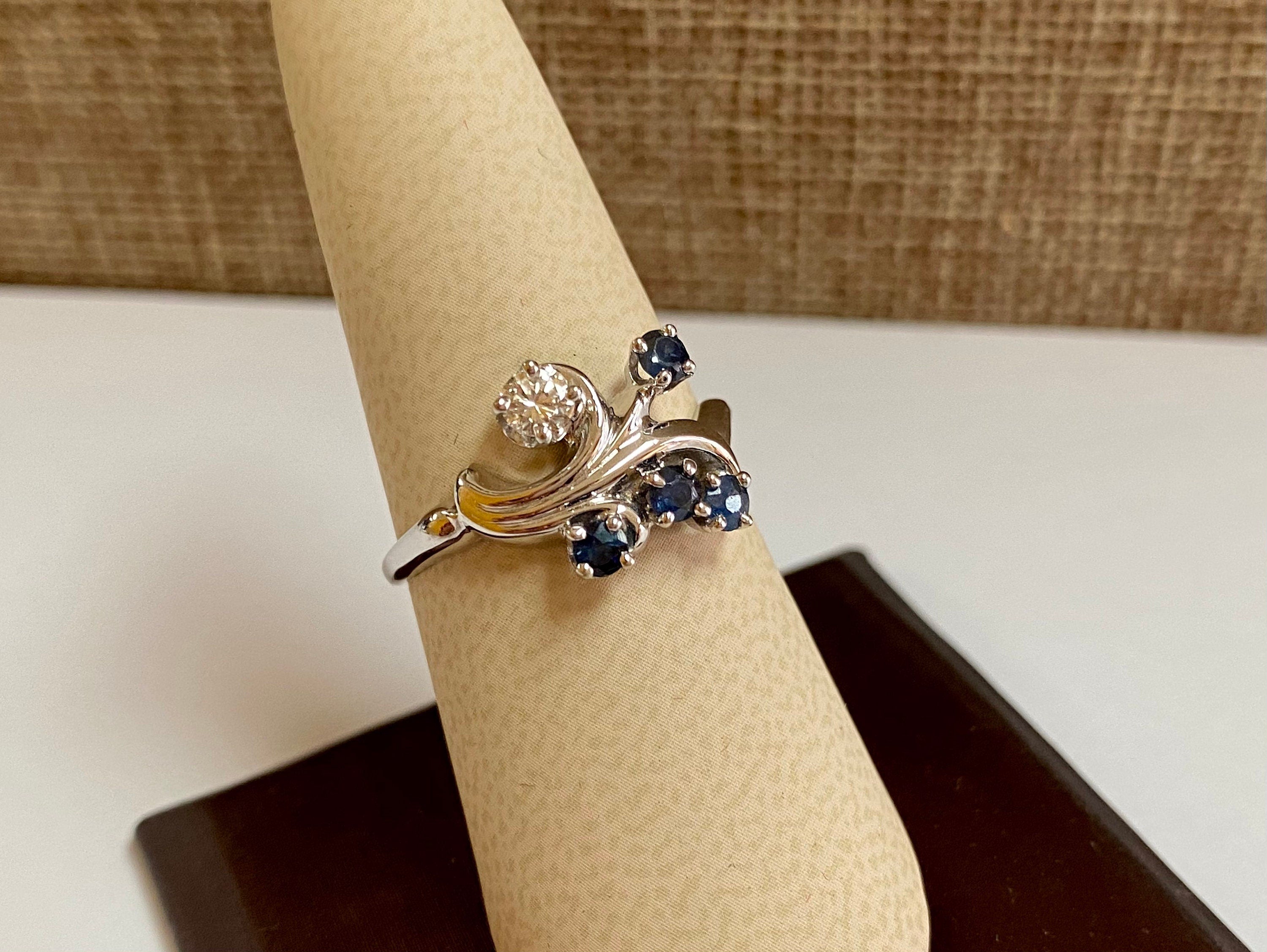 14k Solid White Gold Diamond And Blue Sapphire Statement Ring!!!!!