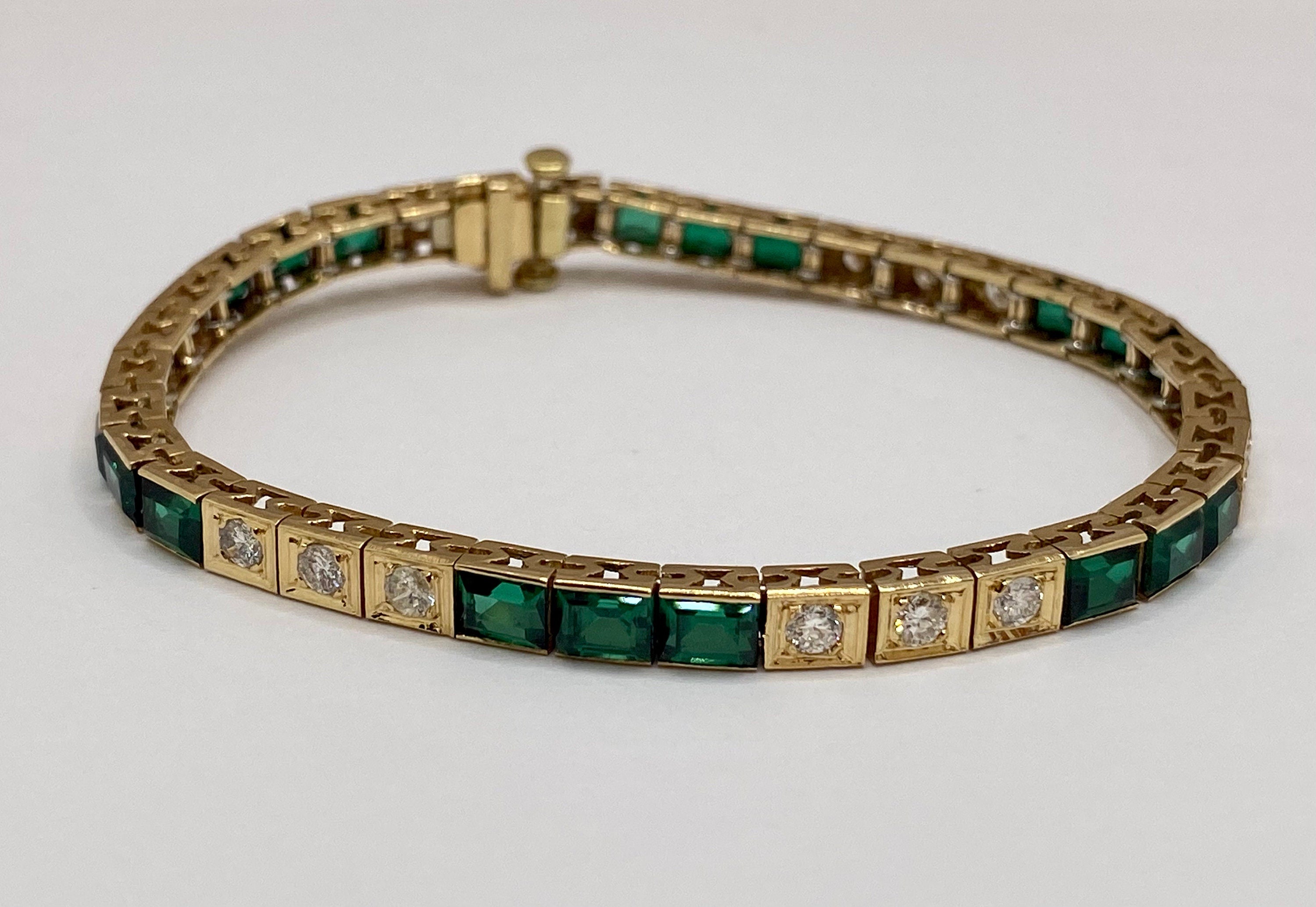 14K Yellow Gold Diamond And Emerald Tennis Bracelet!!!!