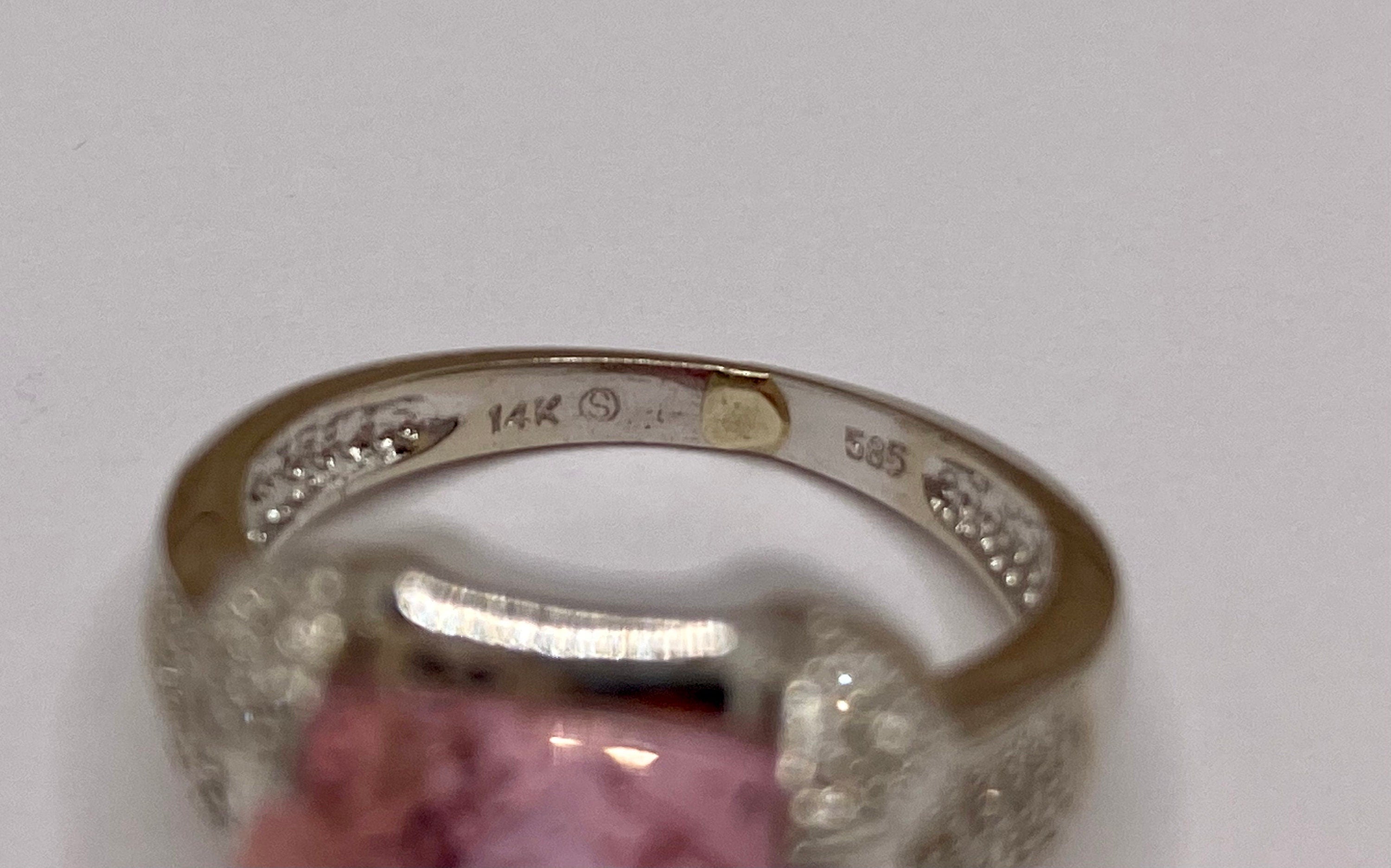 14k White Gold Pink Tourmaline Ring with Diamond Accents