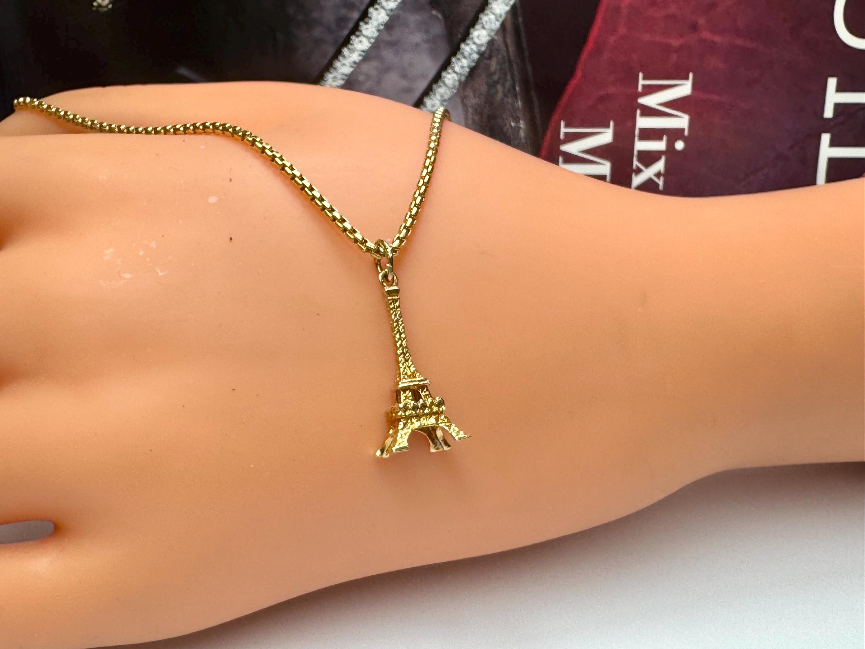 14K Yellow Gold 3D Eiffel Tower Charm Pendant